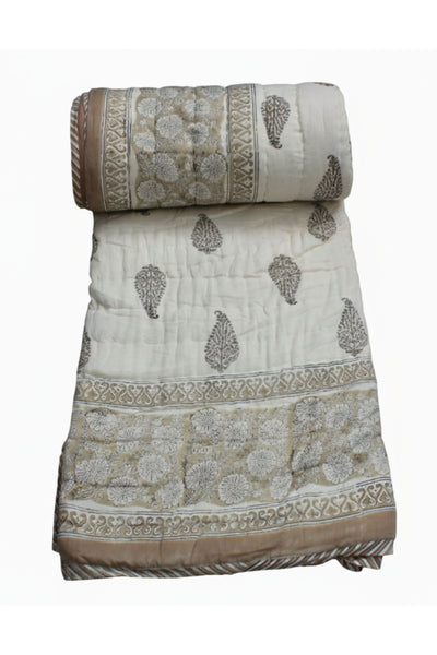Quilt Paisely Hand Block Print in Beige