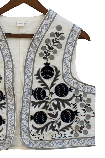Cotton Embroidered Jacket in Shade of Black