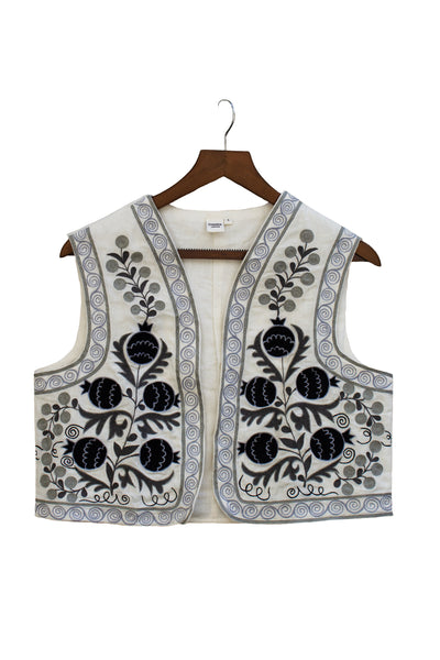 Cotton Embroidered Jacket in Shade of Black