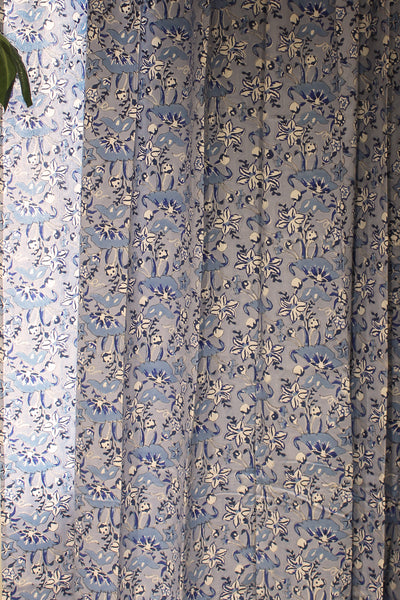 Cotton Jaal Block Print Curtain in Shades of Blue