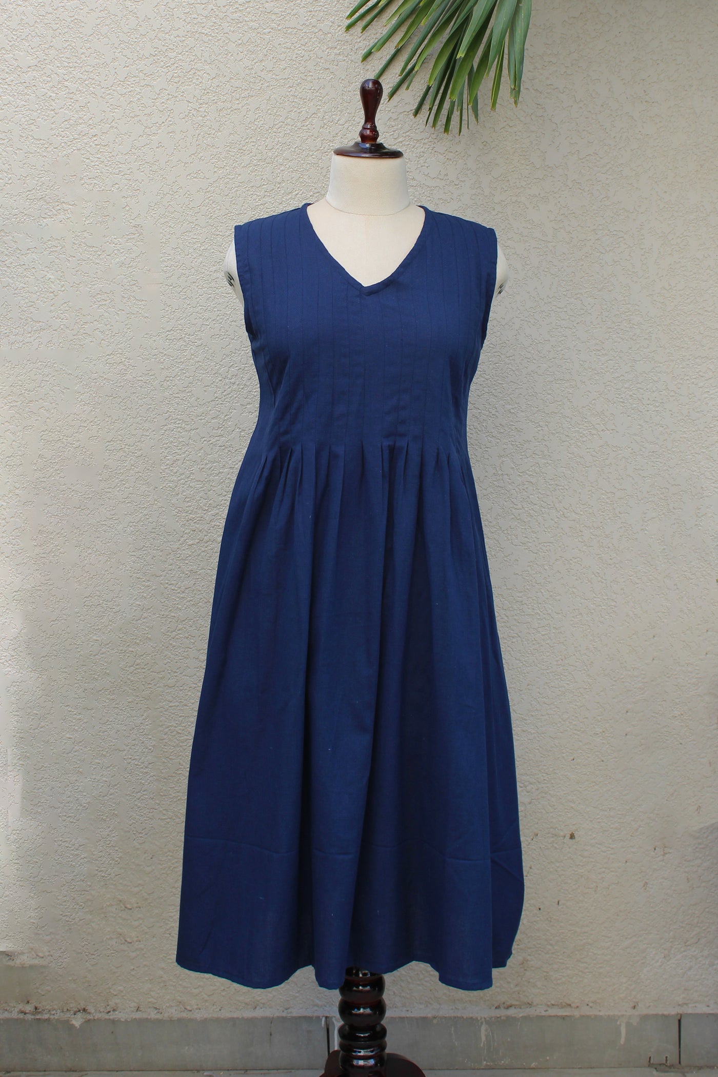 Cotton Plain Dye Midi Dress & Overlay in Navy Blue
