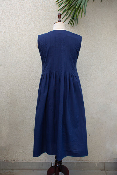 Cotton Plain Dye Midi Dress & Overlay in Navy Blue