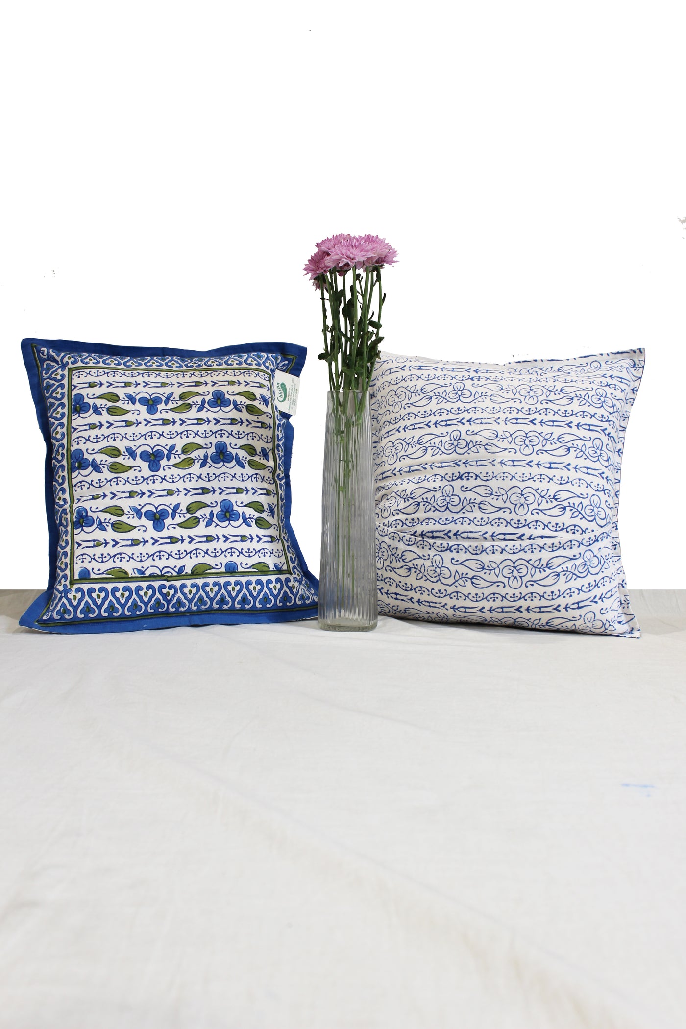 Cotton Border Hand Block Print Cushion Cover in Blue