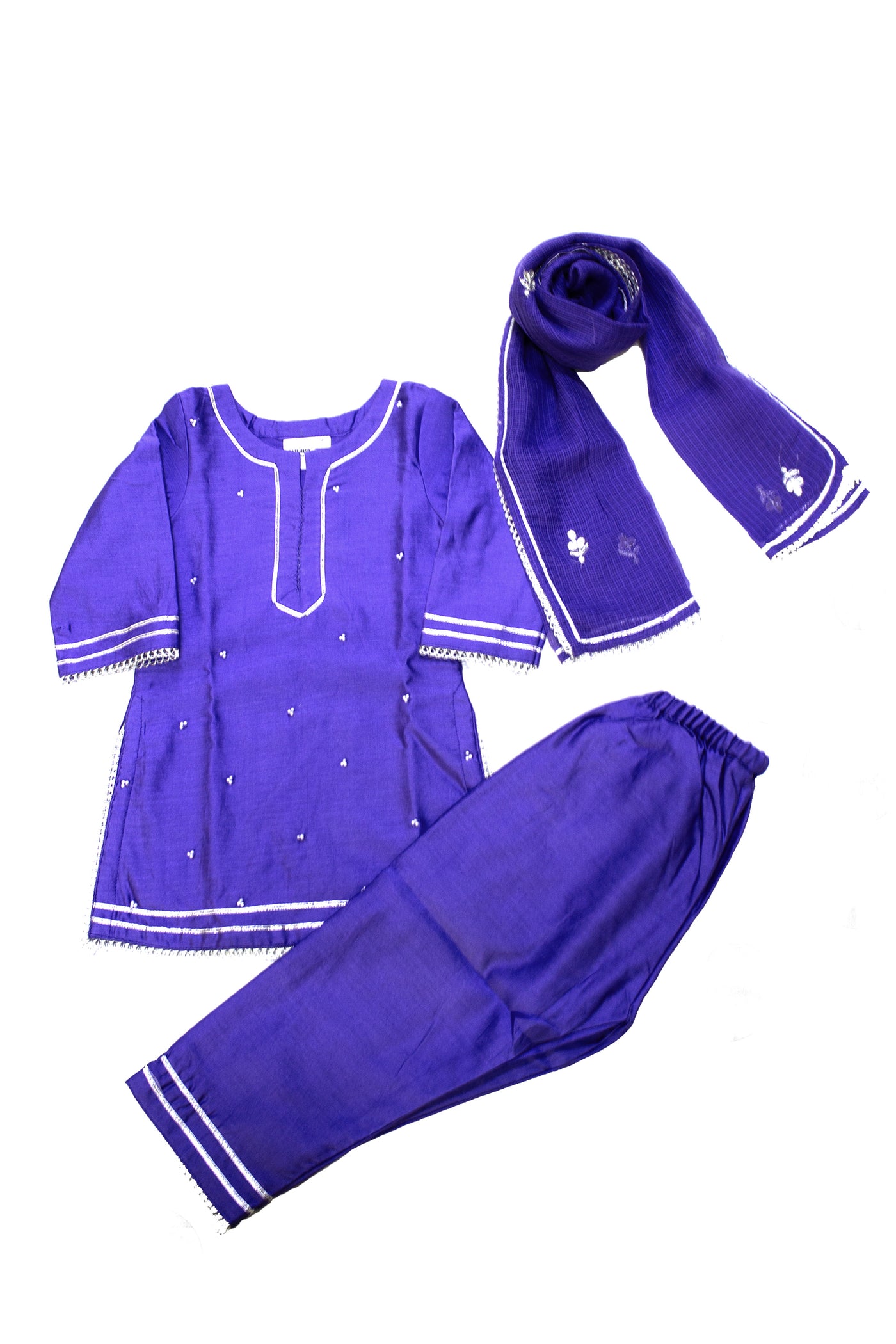 Chanderi Silk Bead Work and Gota Lace Girls Kurta Set in Royal Blue