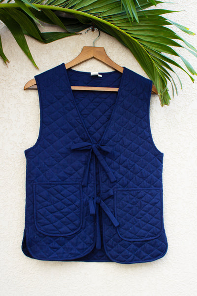 Cotton Quilted Plain Dye Jacket in Navy Blue