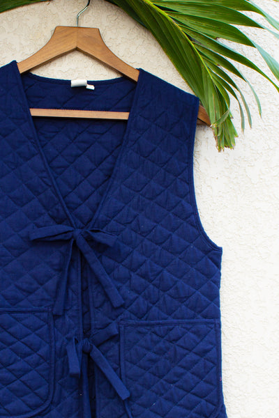 Cotton Quilted Plain Dye Jacket in Navy Blue
