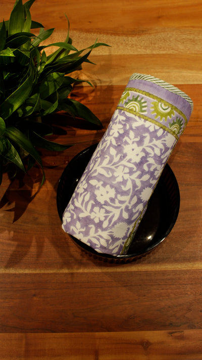 Cotton Floral Jaal Block Print Towel in Powder Blue