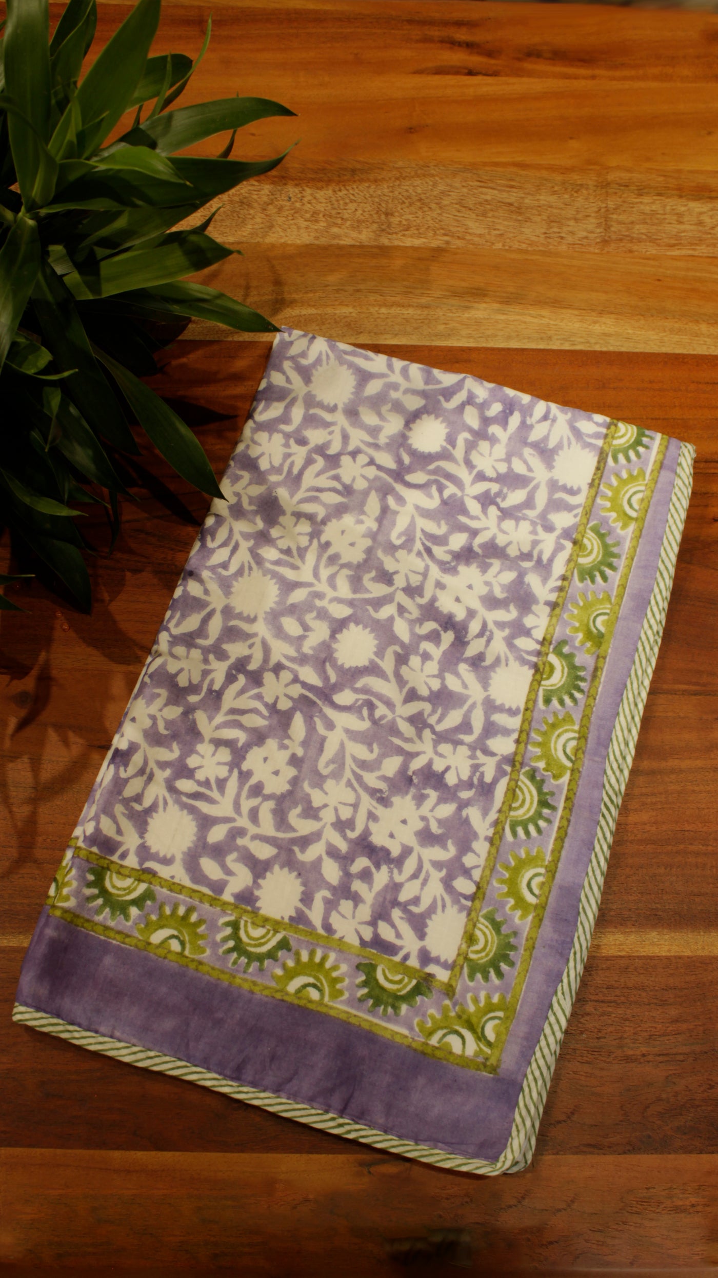 Cotton Floral Jaal Block Print Towel in Powder Blue
