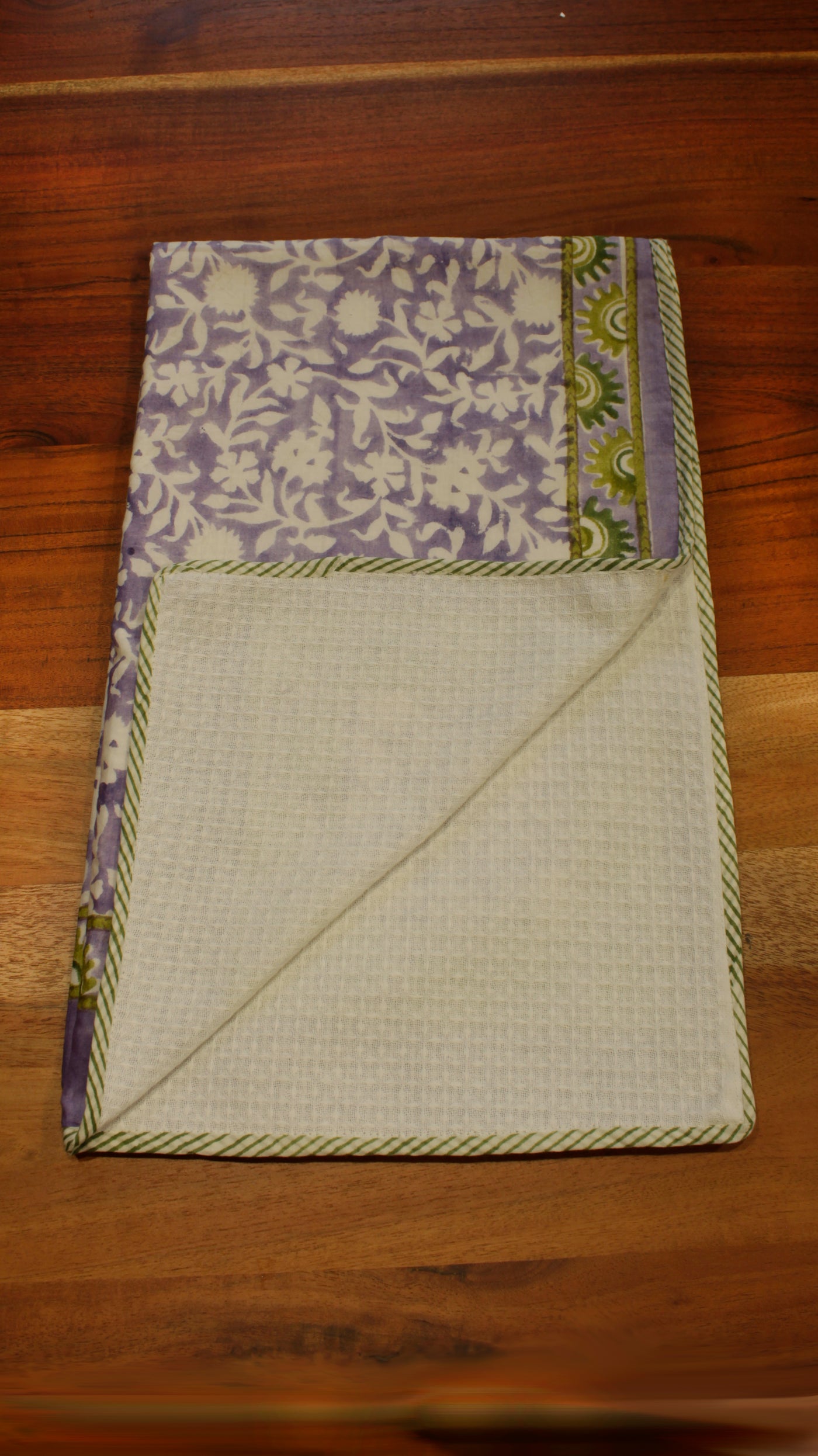 Cotton Floral Jaal Block Print Towel in Powder Blue