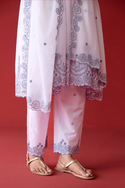 Cotton Shell Tuck Jaal & Buti Embroidered Kurta Set in Gray