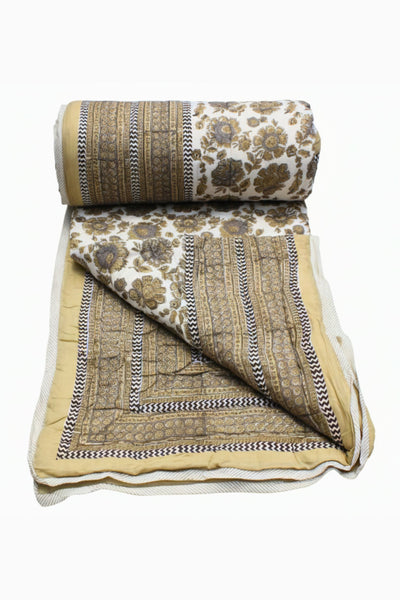 Quilt Chattha Jaal Hand Block Print in Light Brown