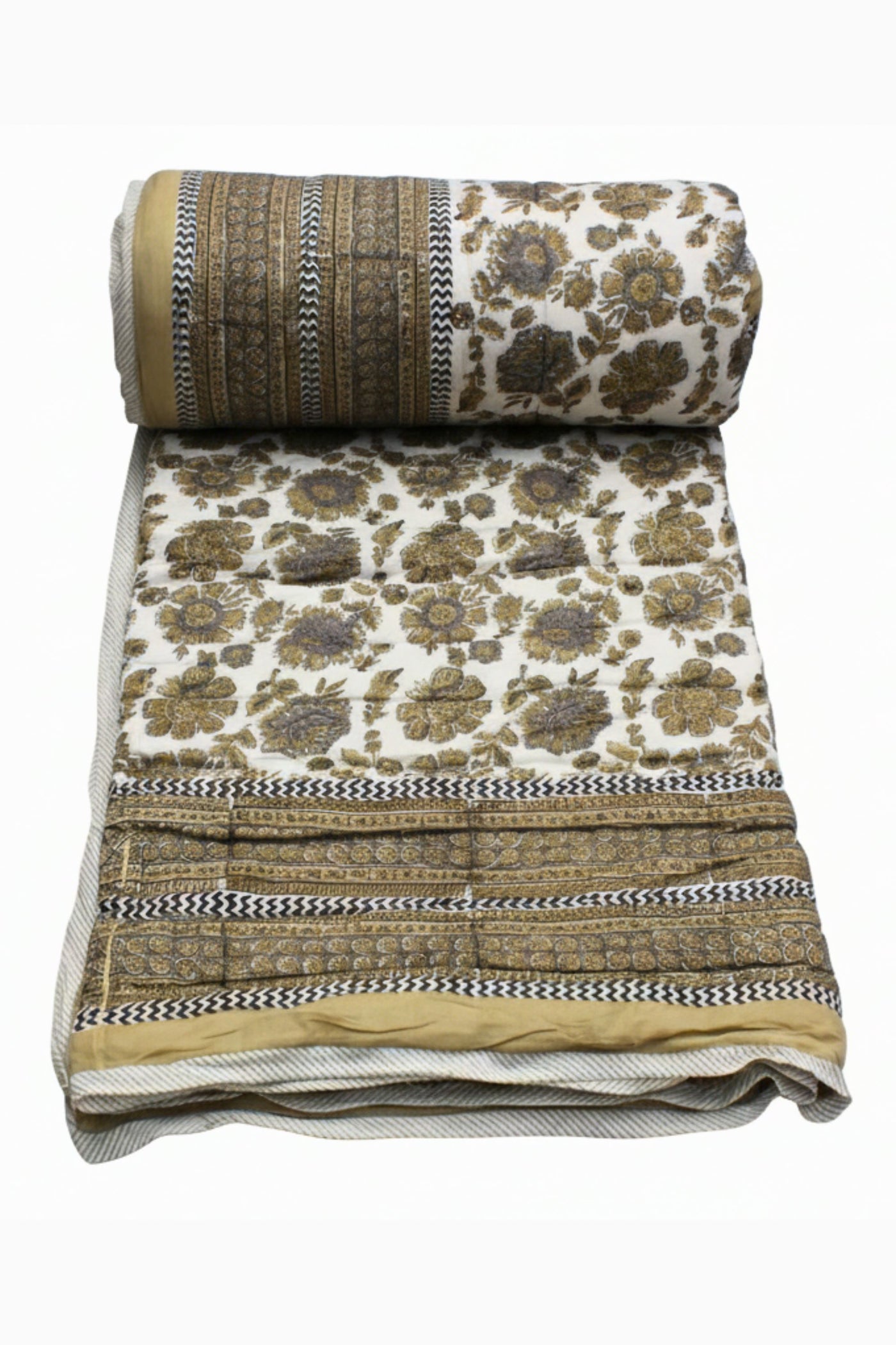Quilt Chattha Jaal Hand Block Print in Light Brown