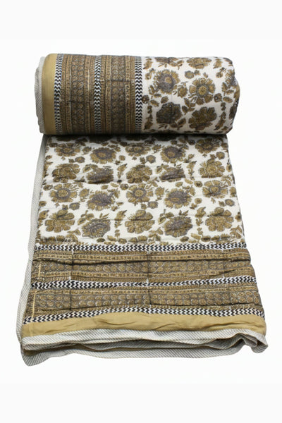 Quilt Chattha Jaal Hand Block Print in Light Brown