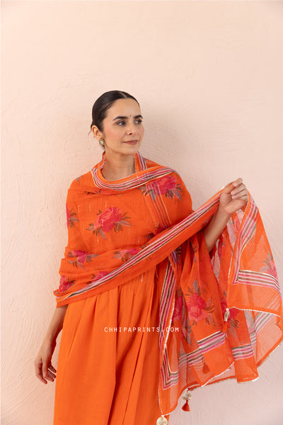 Cotton Slub Plain Dye Angrakha Kurta Set in Gold Flame