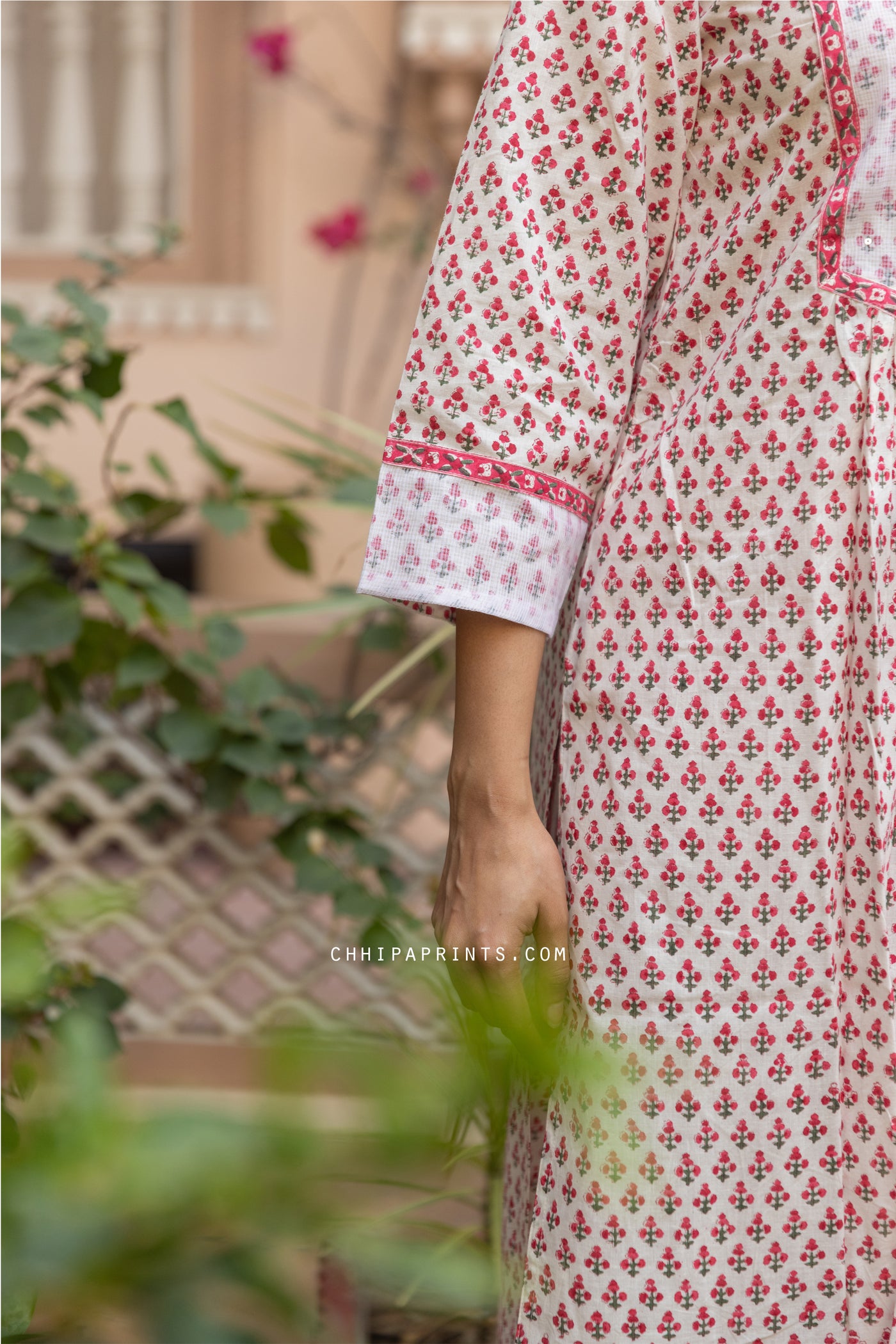 Cotton Block Print Mahin Buti Kurta Set in Shades of Pink