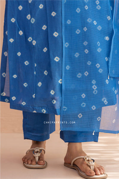 Chanderi Silk Bandhani Kurta Set in Classic Blue (Set of 4)