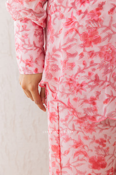 Organza Block Print Gud Jaal Shirt and Pants Co Ord Set in Baby Pink