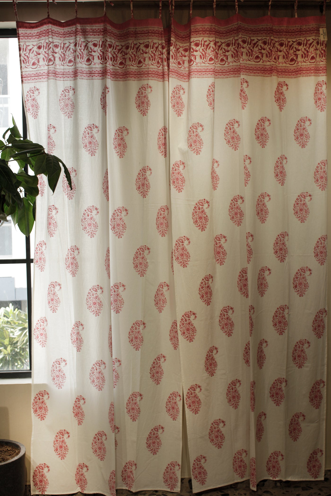 Cotton Paisely Block Print Curtain in Kashish Pink