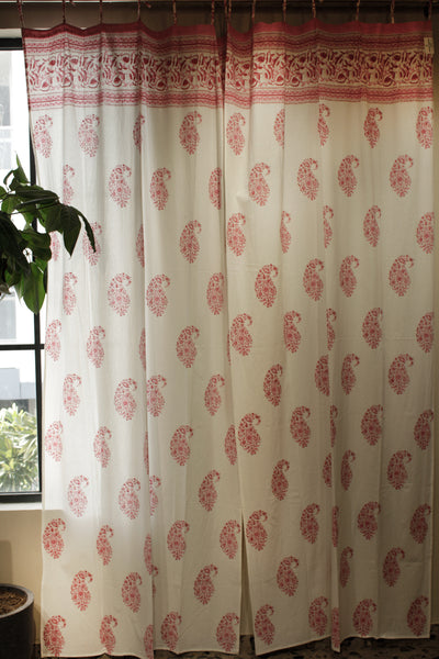 Cotton Paisely Block Print Curtain in Kashish Pink