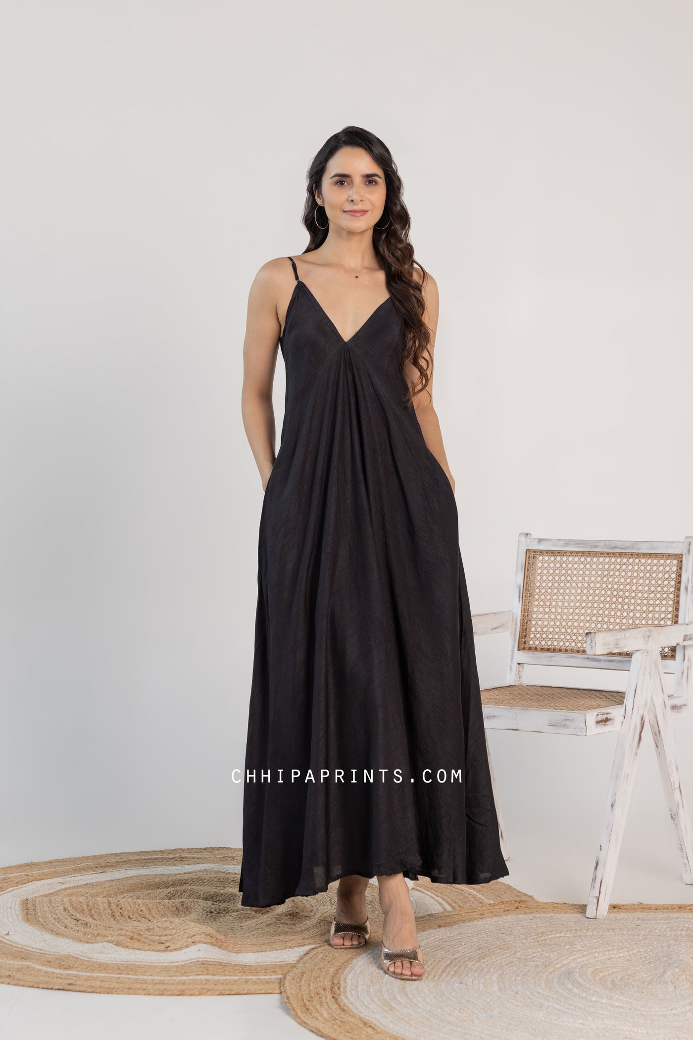 raw silk black dress Black Maxi Raw Silk Set