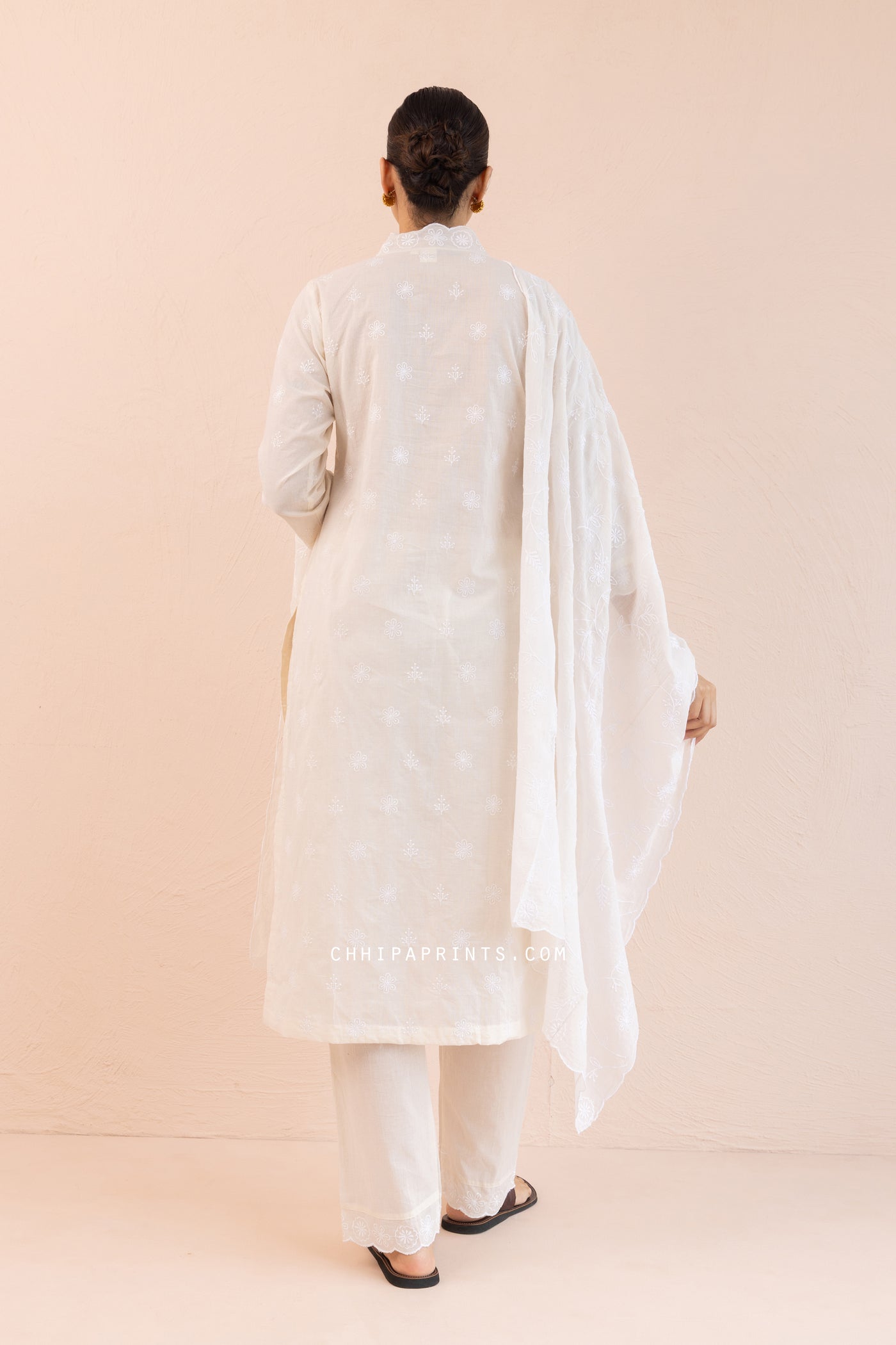 Cotton Jaal & Buti Embroidered Kurta Set in Tofu White
