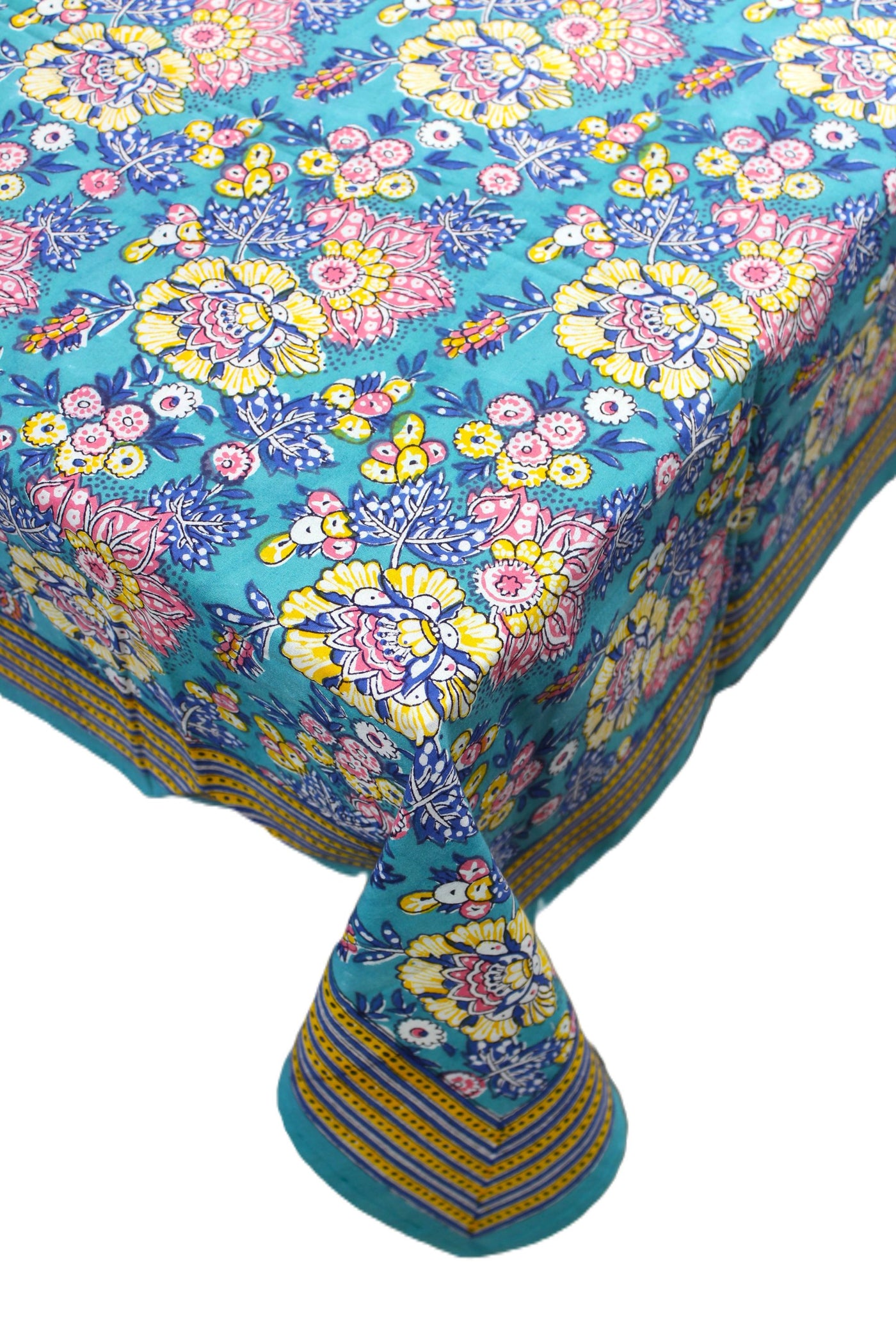 SQUARE TABLE COVER FLORAL PRINT IN SEA GREEN