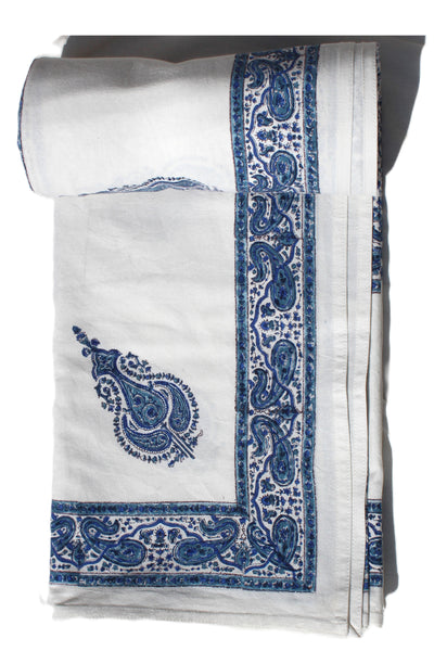 Cotton Paisely Block Print Bedsheet in Blue