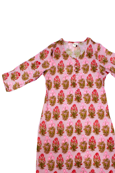 Cotton Buti Print Tunic in  Blush Pink