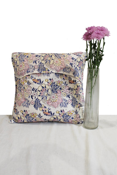 Cotton Flower Buta Block Printed Cushion Cover in Sea Green