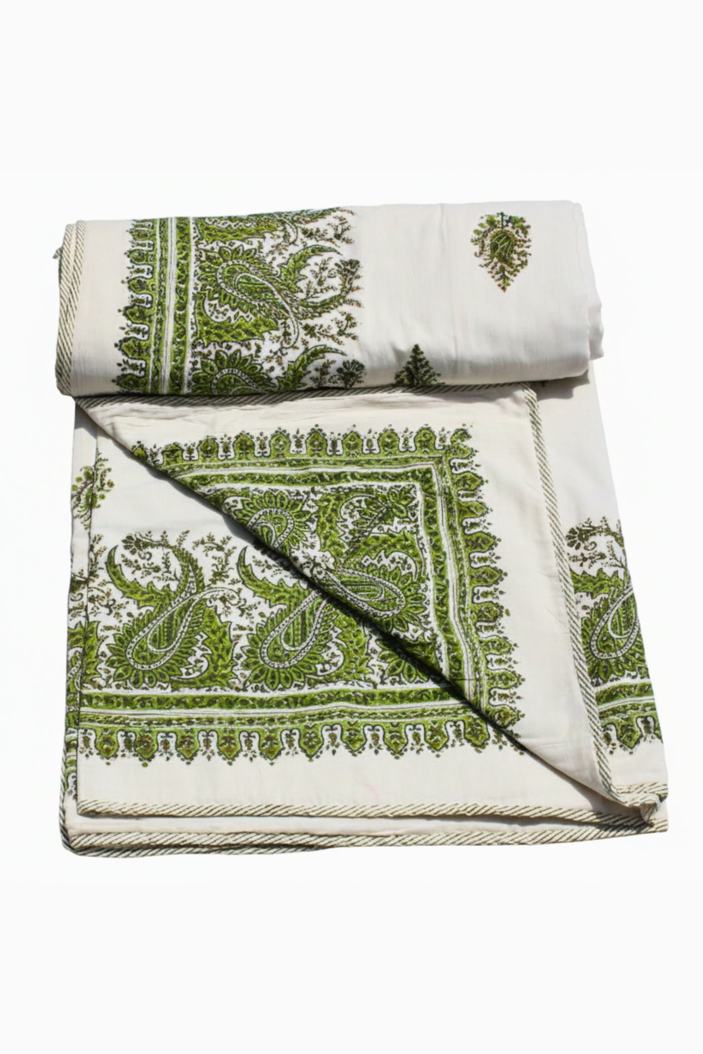 Cotton Paisely Hand Block Print Dohar in Green