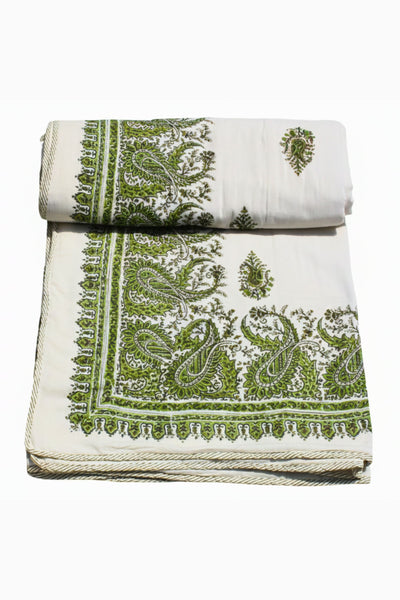 Cotton Paisely Hand Block Print Dohar in Green