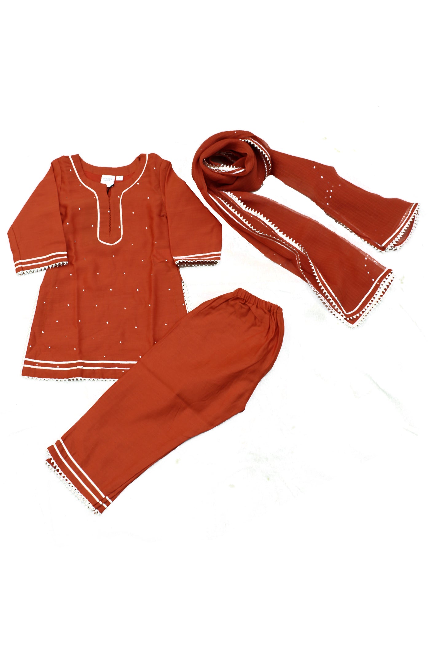 Chanderi Silk Mukaish Work and Gota Lace Girls Kurta Set in Gold Flame