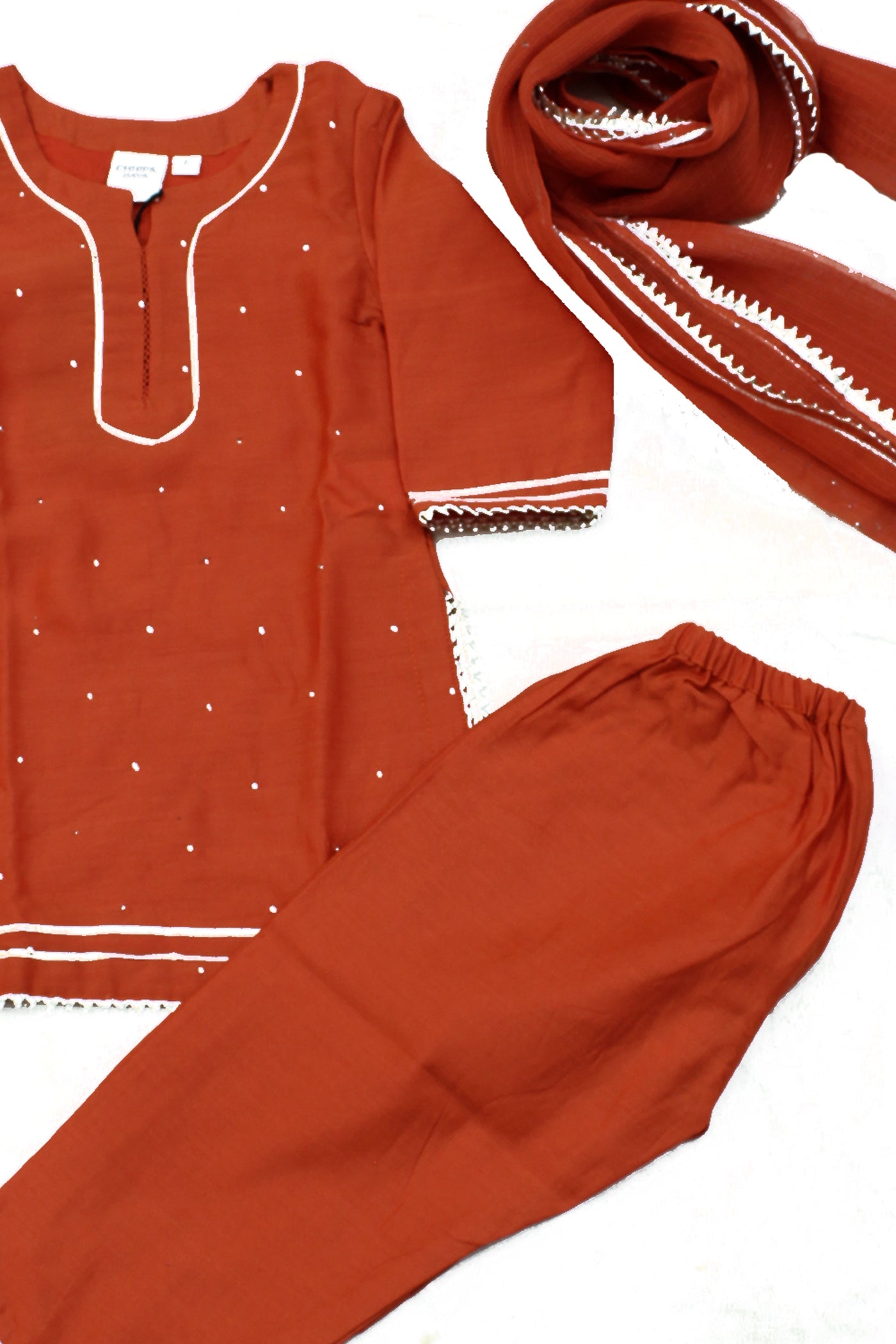Chanderi Silk Mukaish Work and Gota Lace Girls Kurta Set in Gold Flame