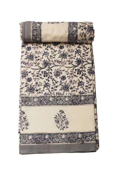 Cotton Flower Buta Block Print Bed Sheet in Shade of  Gray