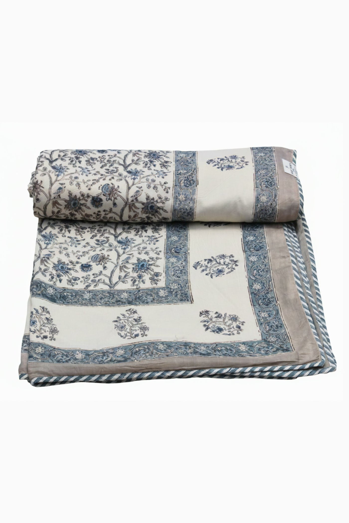 Cotton Flower Jaal Hand Block Print Dohar in Gray