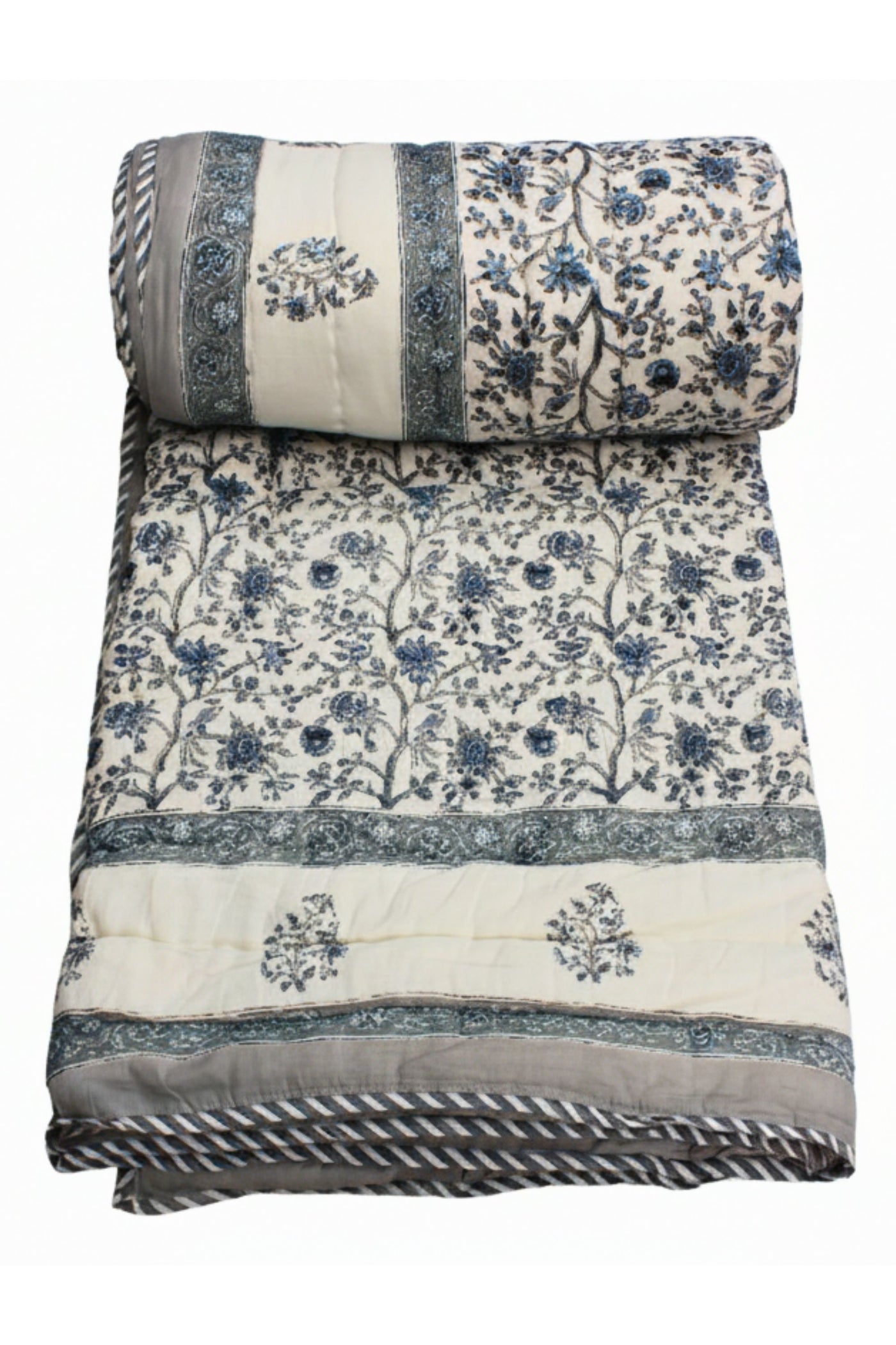 Quilt Flower Jaal Hand Block Print in Gray