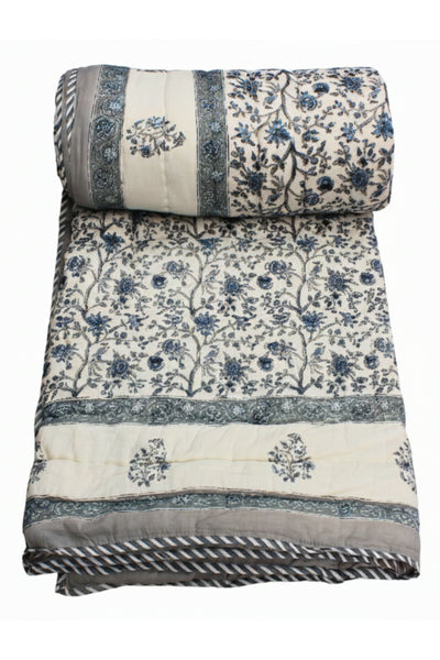Quilt Flower Jaal Hand Block Print in Gray