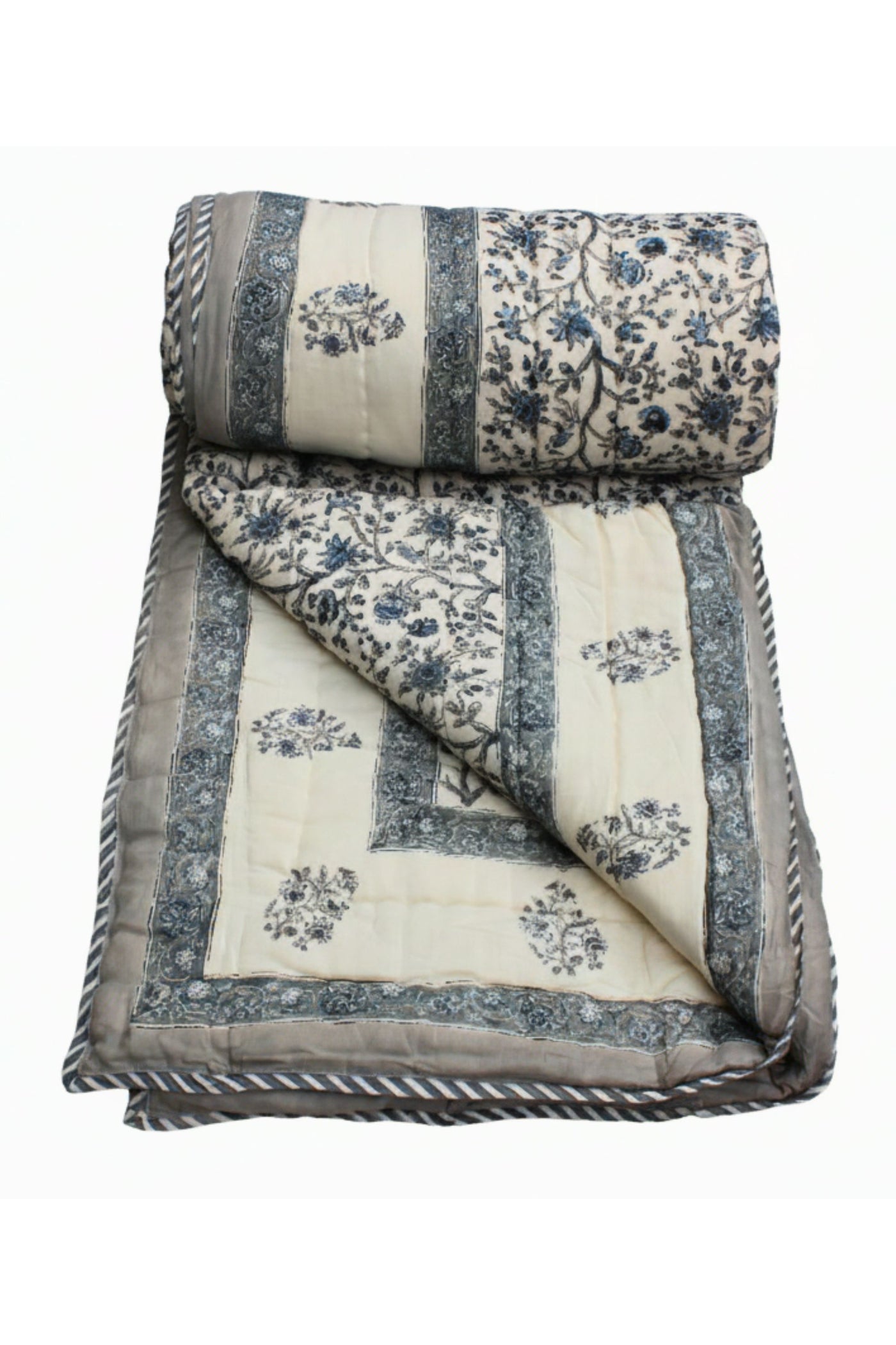 Quilt Flower Jaal Hand Block Print in Gray