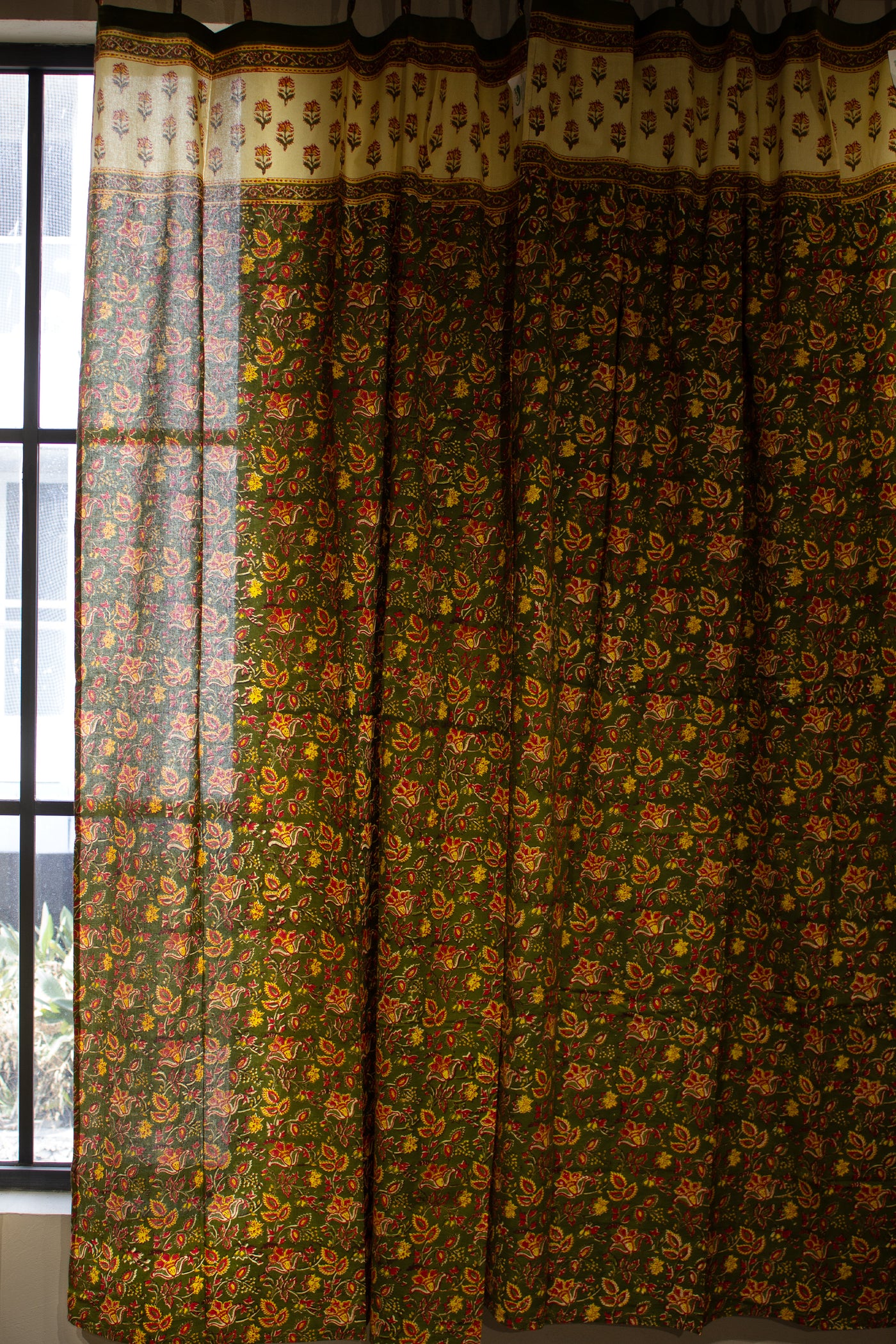 Cotton Jaal Block Print Curtain in Green