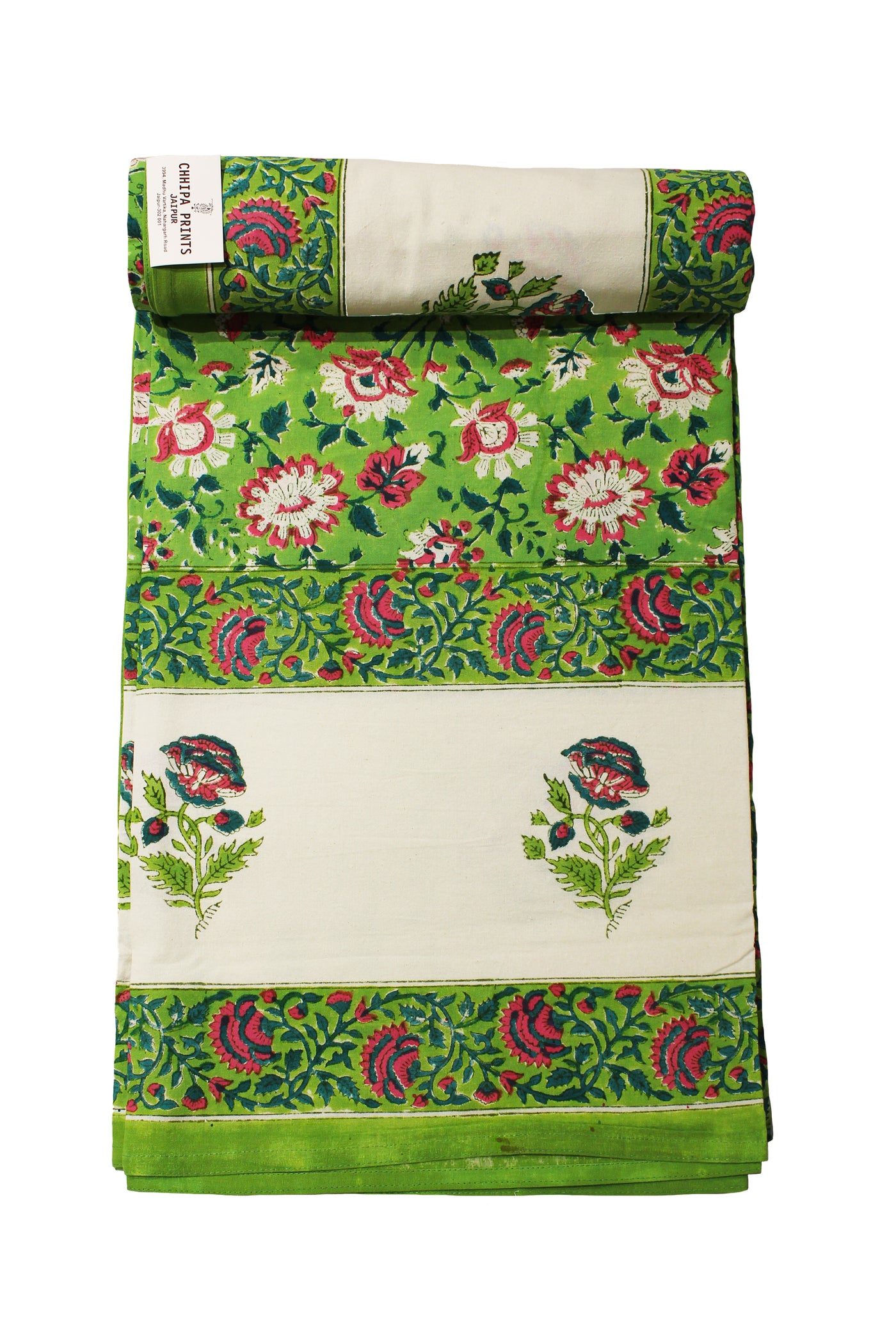 Cotton Flower Buta Block Print Bedsheet in Forest Green