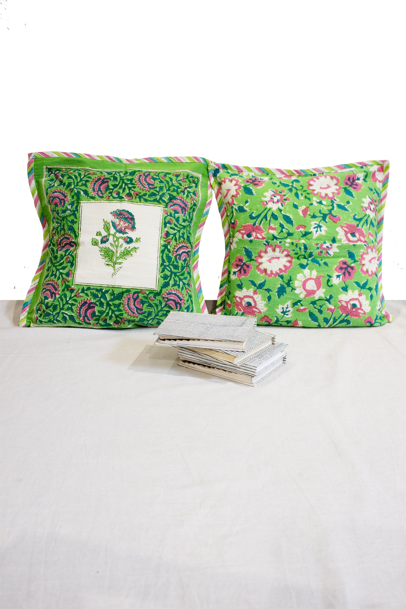 Cotton Flower Buta Hand Block Print Cushion Cover in Forest Green