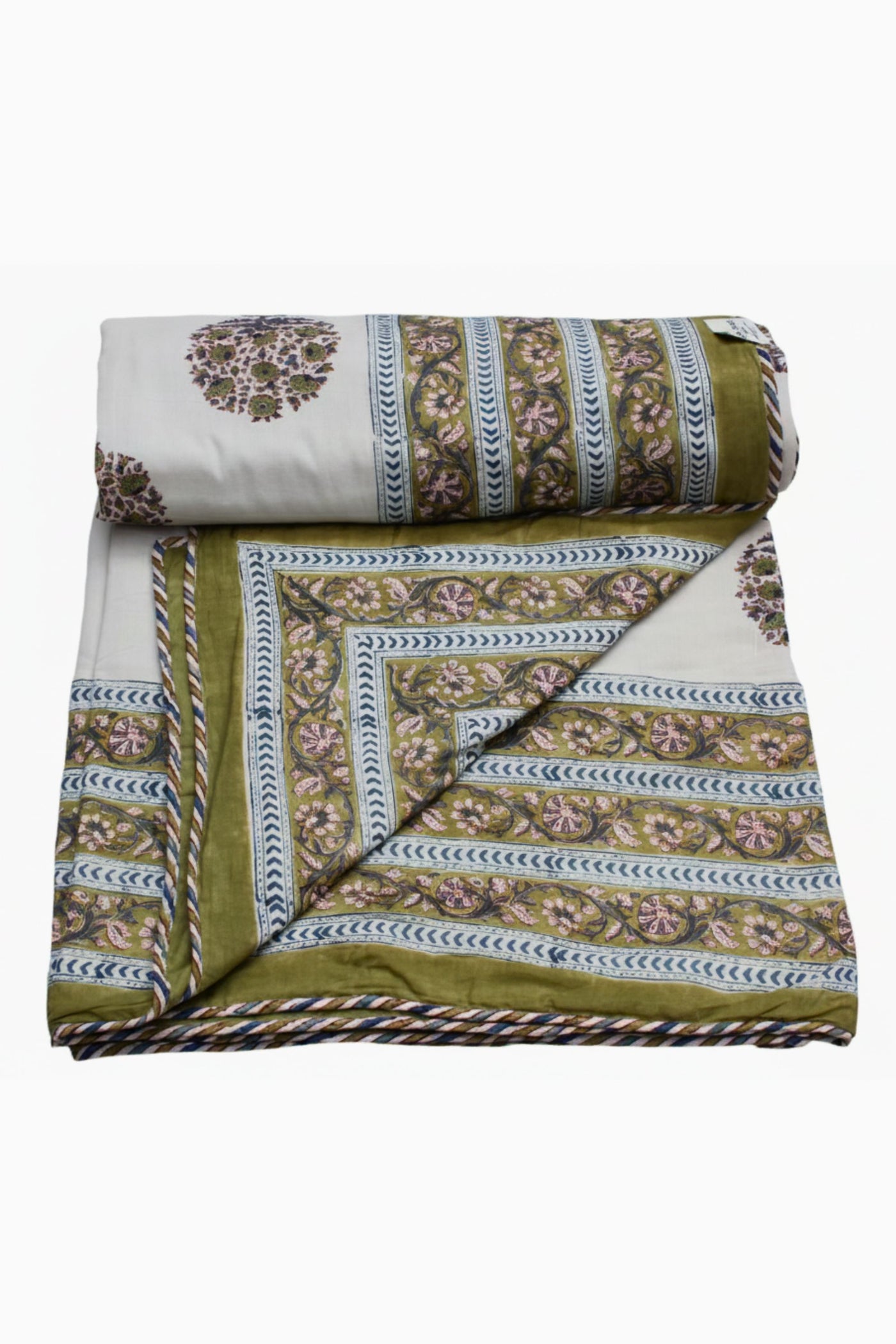 Cotton Big Buta Hand Block Print Dohar in Olive Green