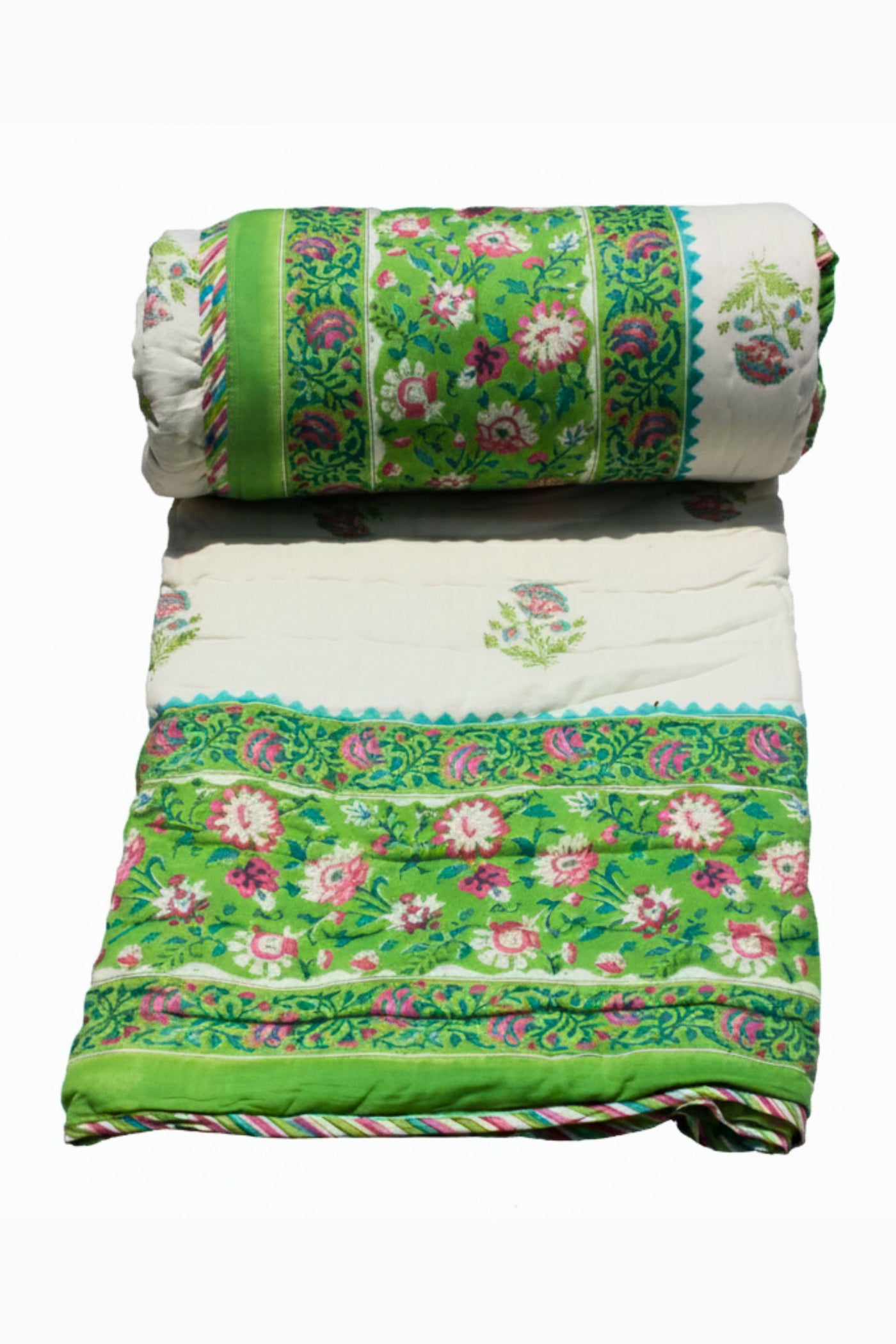 Quilt Mughal Buta Hand Block Print in Forest Green