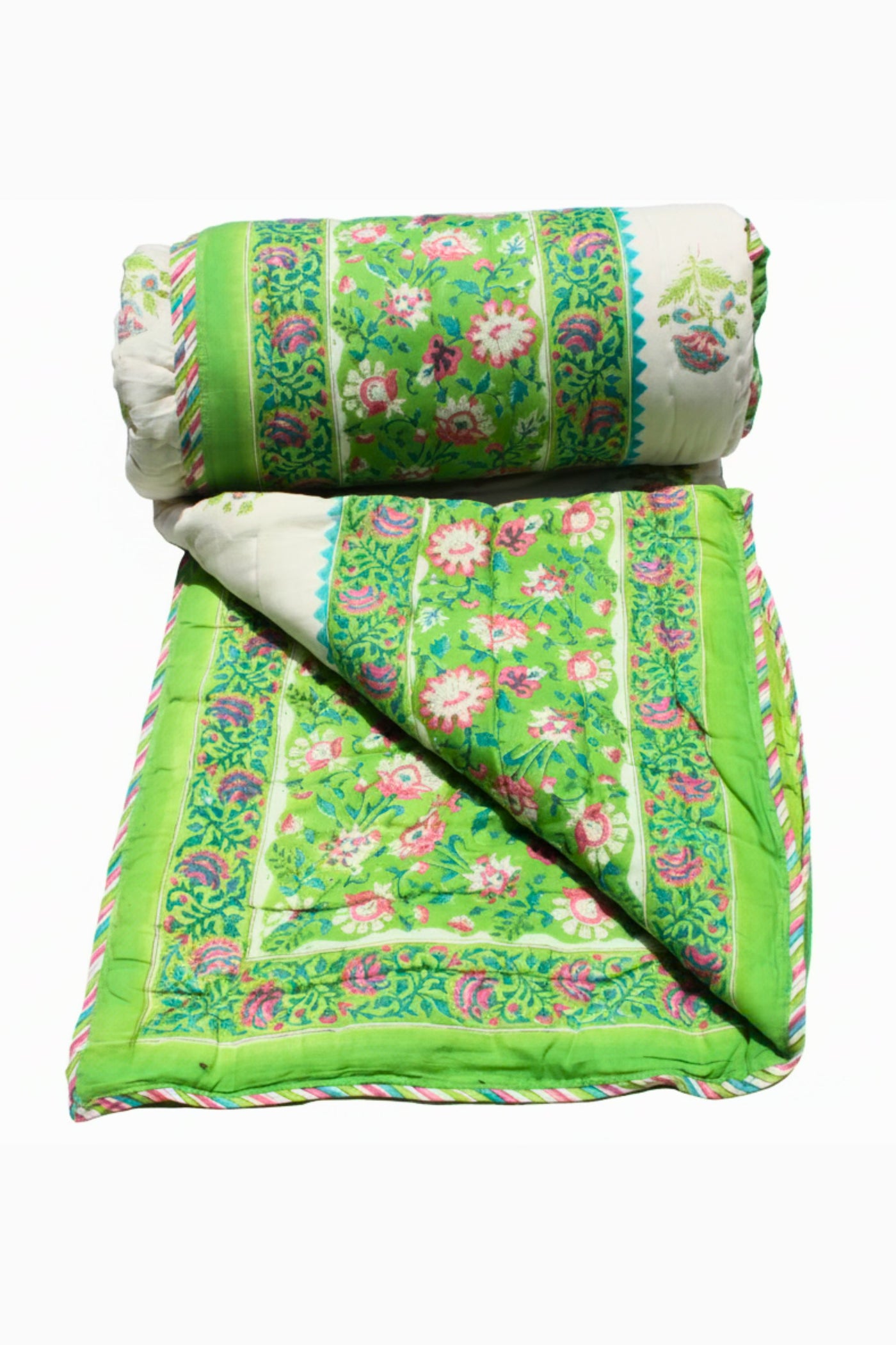 Quilt Mughal Buta Hand Block Print in Forest Green