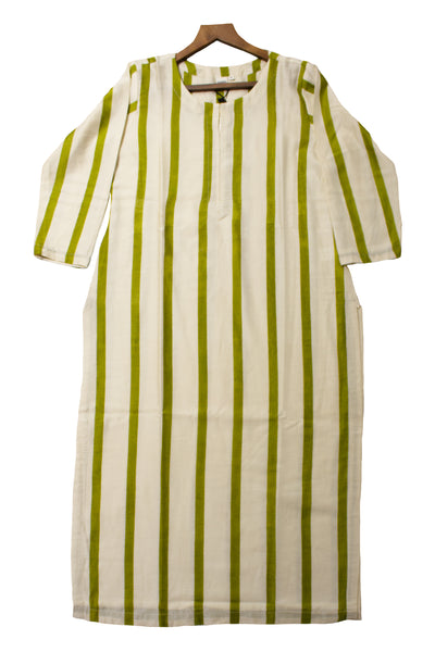 Chanderi Silk Stripe Block Print Kurta in Green
