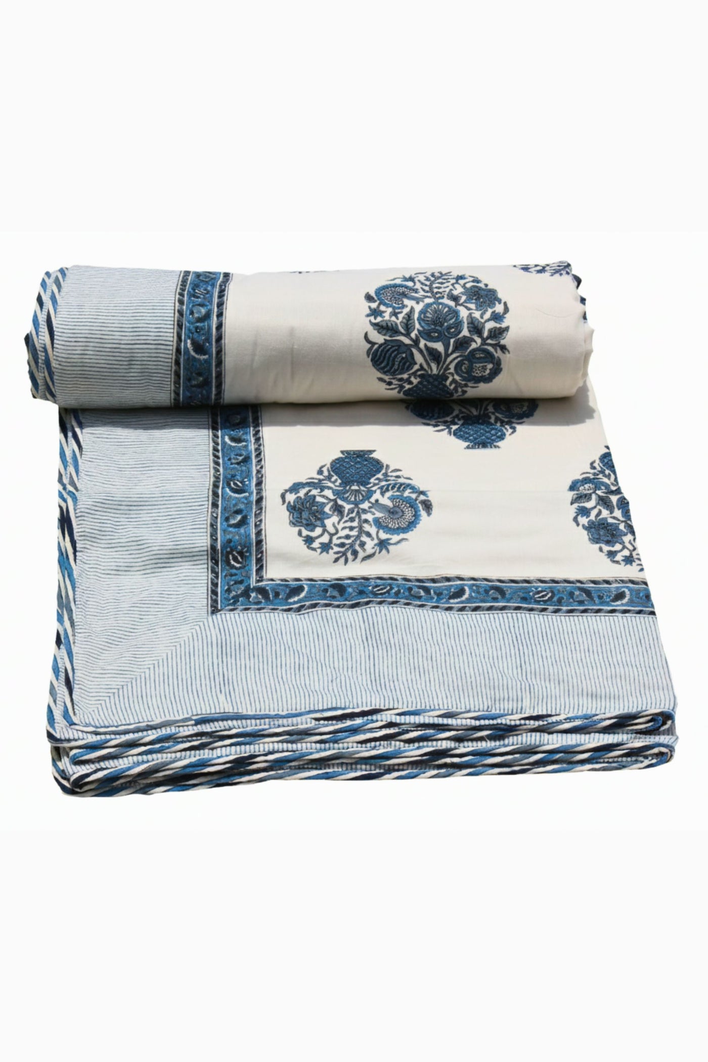 Cotton Mughal Buta Hand Block Print Dohar in Blue