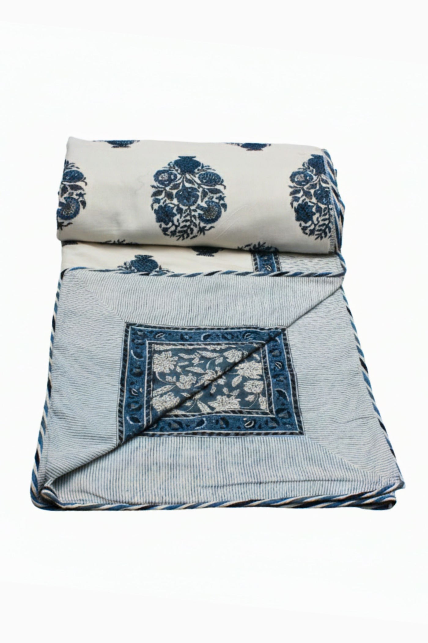 Cotton Mughal Buta Hand Block Print Dohar in Blue