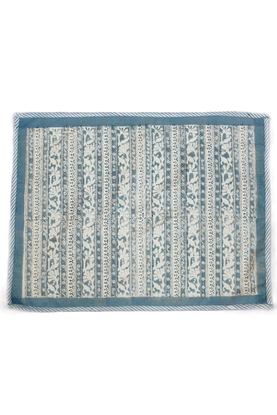 COTTON GEOMETRIC BLOCK PRINT PLACEMATS IN DUSTY BLUE