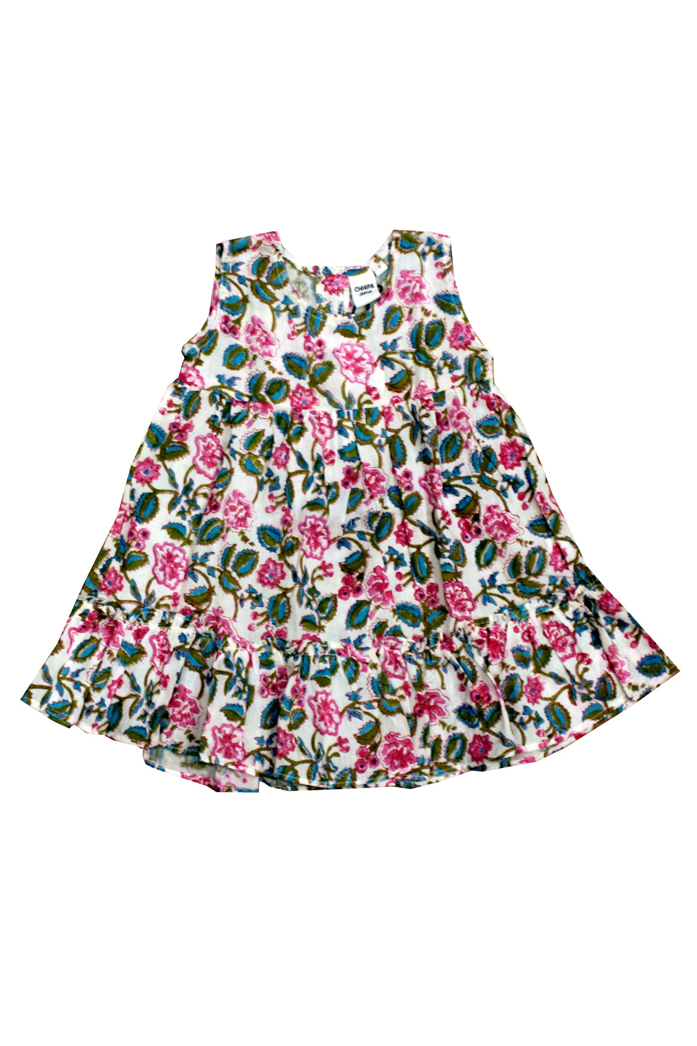 Cotton Floral Jaal Girls Frock in Pink