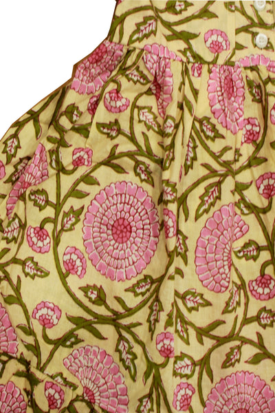 Cotton Mughal Jaal Girls Frock In Yellow